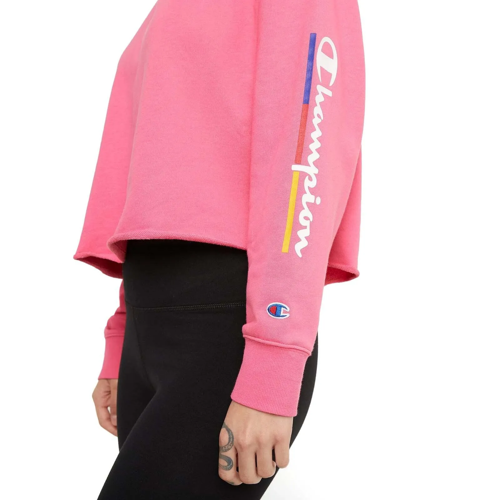 Buzo Champion Underlined Logo Cropped Rustic Mujer Rosa Chicle