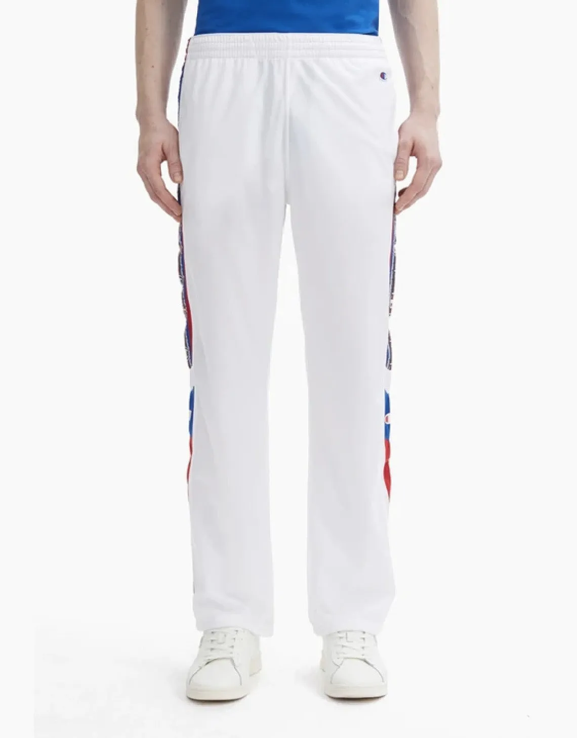 CHAMPION EUROPE<br>ARCHIVE JACQUARD LOGO TAPE TRACK PANTS WHITE