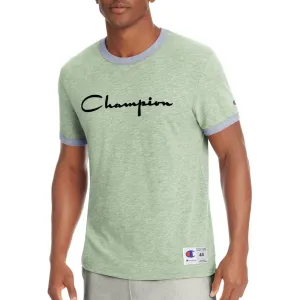 Champion Men's Heritage Ringer Tee, Flocked Script Logo (Olive)