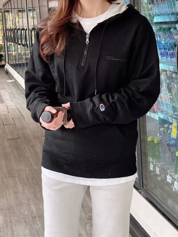 Champion Powerblend 1/4 Zip Hoodie Black S0892 Y08009 003
