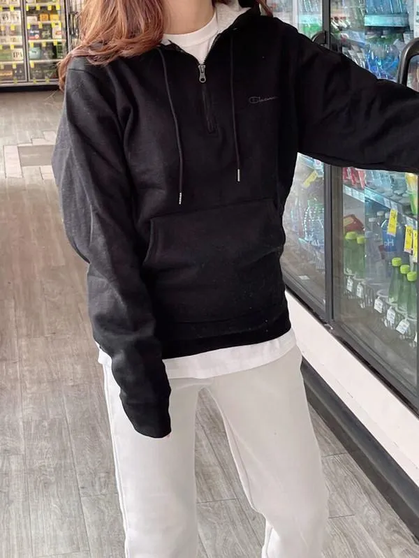 Champion Powerblend 1/4 Zip Hoodie Black S0892 Y08009 003