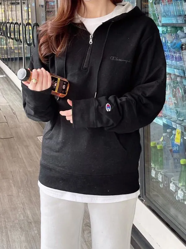Champion Powerblend 1/4 Zip Hoodie Black S0892 Y08009 003