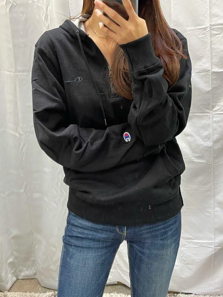 Champion Powerblend 1/4 Zip Hoodie Black S0892 Y08009 003