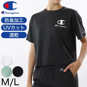 Champion レディース クルーネック Tシャツ 短め M・L チャンピオン tシャツ 半袖 UV スポーツ シャツ インナー (在庫限り)