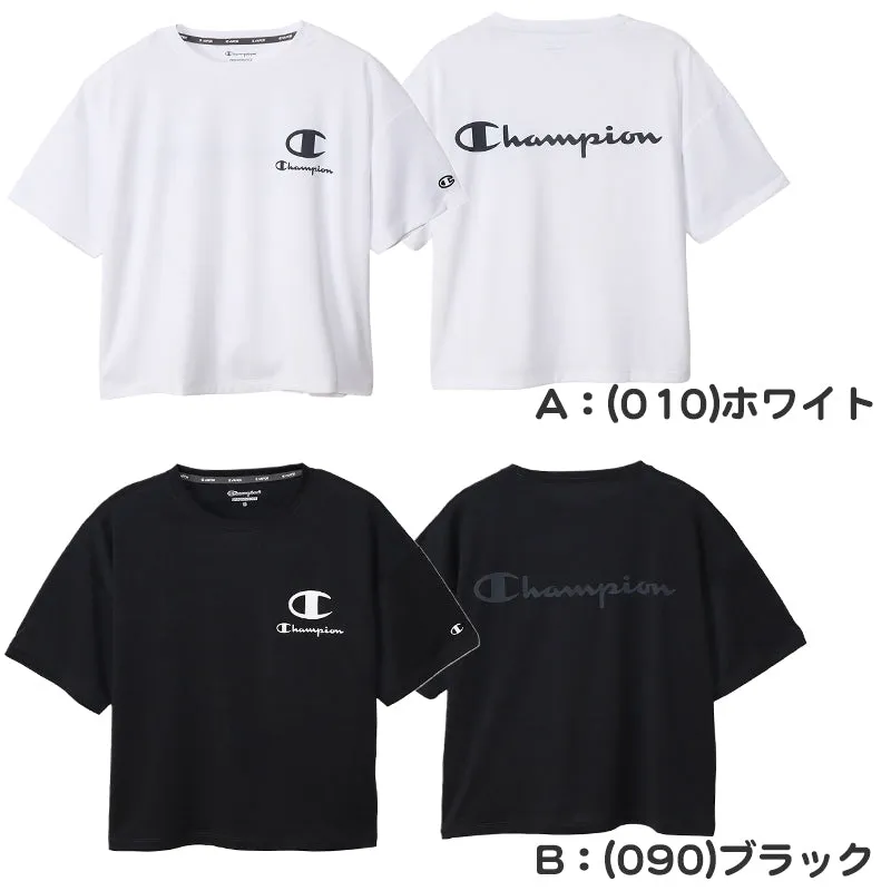 Champion レディース クルーネック Tシャツ 短め M・L チャンピオン tシャツ 半袖 UV スポーツ シャツ インナー (在庫限り)