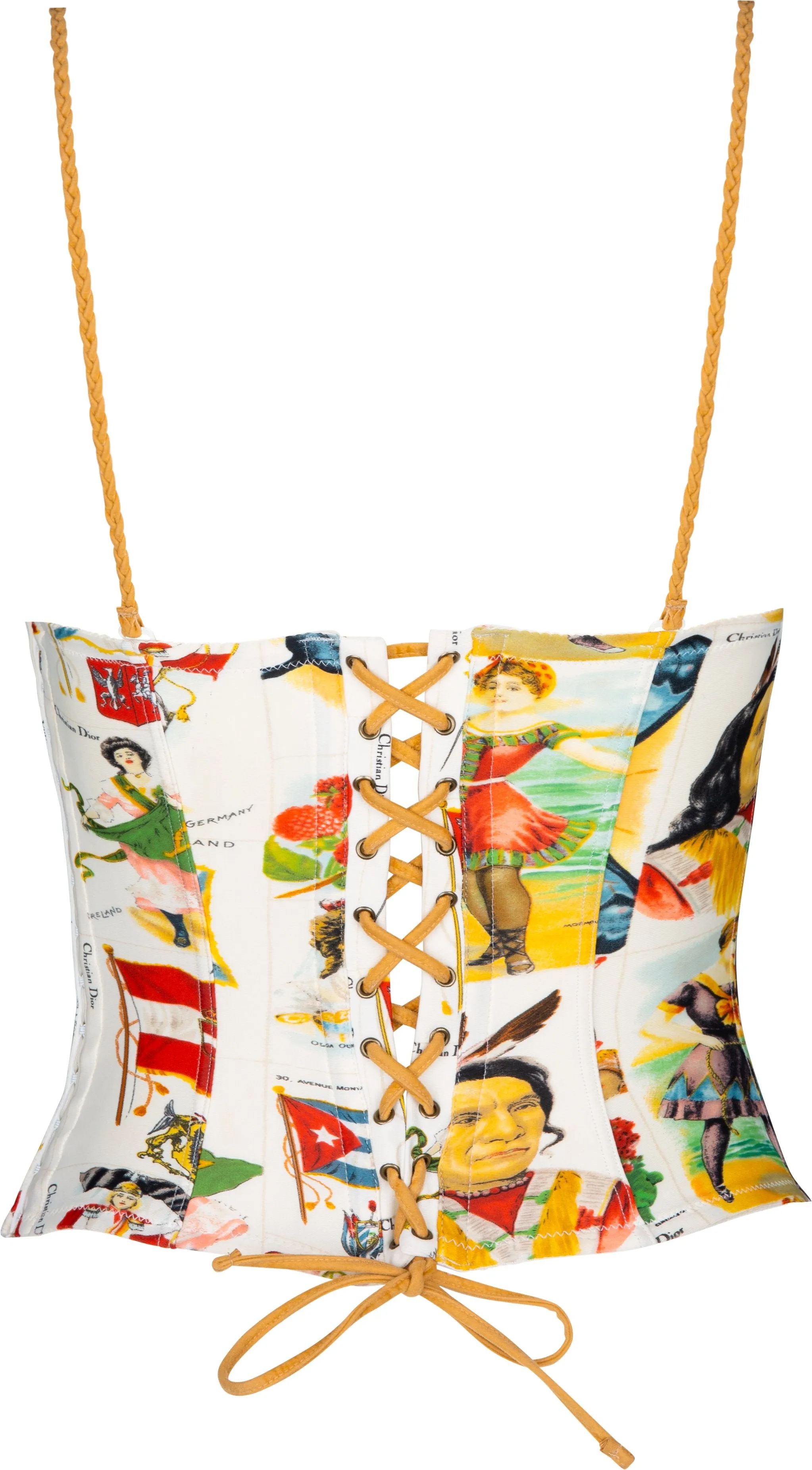 Vintage-Inspired Christian Dior Spring 2002 Stamp Print Bustier Top – Chic Designer Womens Clothing