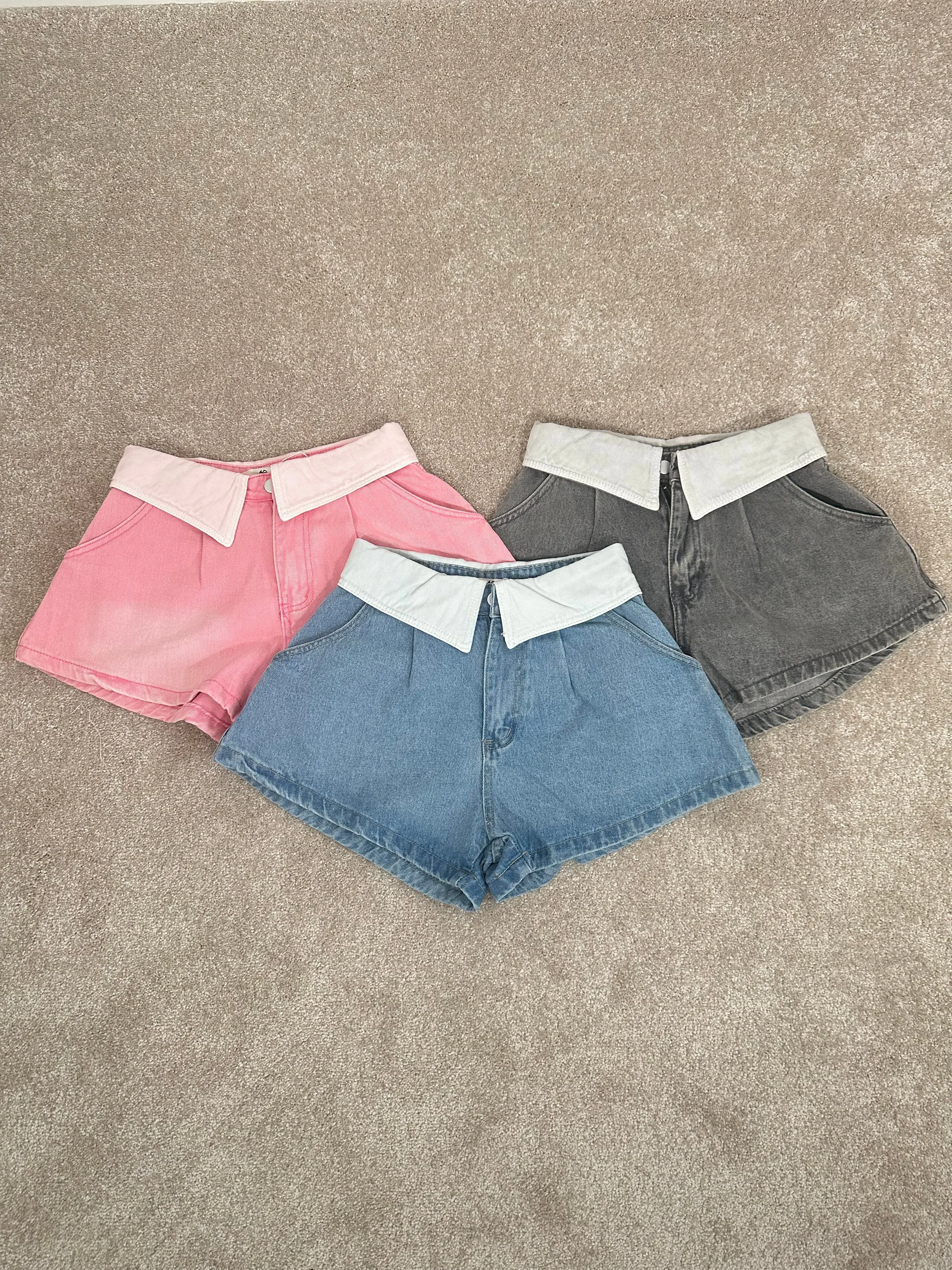 FOLD DENIM SHORTS - PINK
